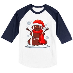 Cool Christmas Football Snowman Sports Fan Baseball Sleeve Shirt