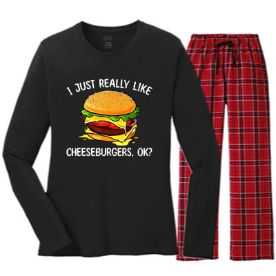 Cool Cheeseburger For Women Cheese Burger Lovers Women's Long Sleeve Flannel Pajama Set 