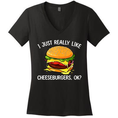 Cool Cheeseburger For Women Cheese Burger Lovers Women's V-Neck T-Shirt