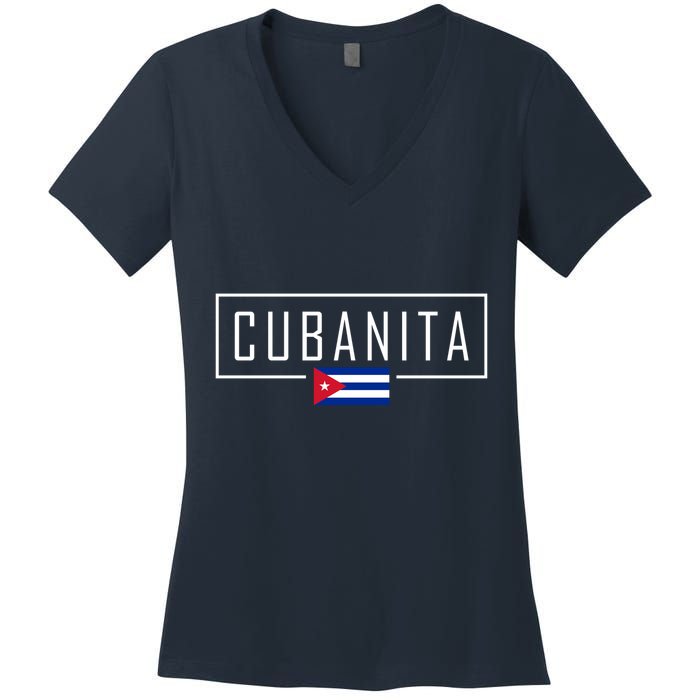 Cubanita Cuban Flag Logo Women's V-Neck T-Shirt