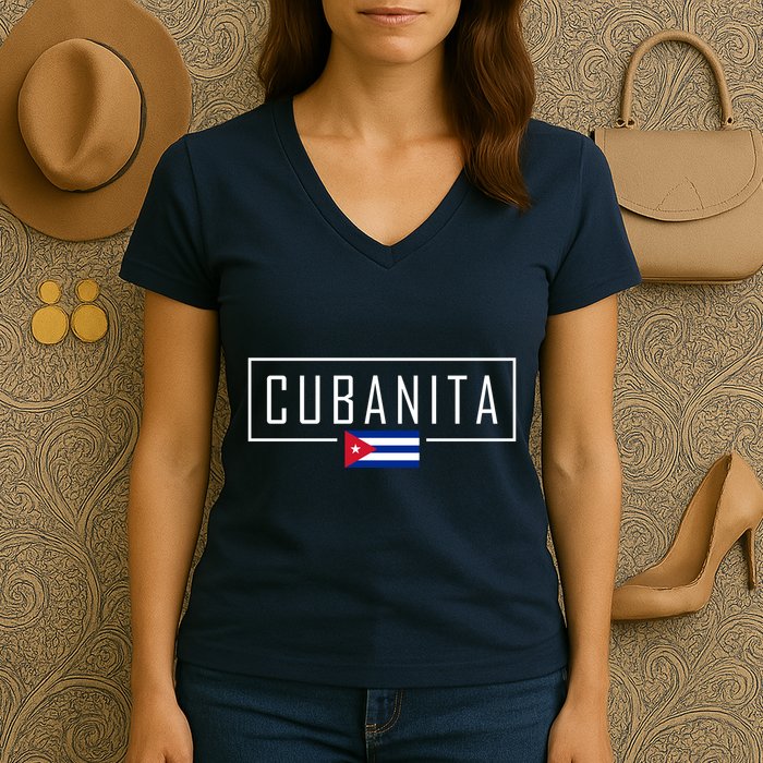 Cubanita Cuban Flag Logo Women's V-Neck T-Shirt