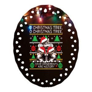 Cats Christmas Funny Ornaments Pajama Family Gift Ceramic Oval Ornament