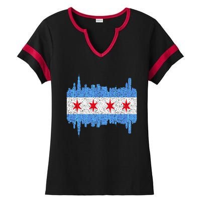 Chicago City Flag Vintage Ladies Halftime Notch Neck Tee