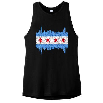 Chicago City Flag Vintage Ladies PosiCharge Tri-Blend Wicking Tank