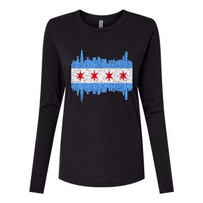 Chicago City Flag Vintage Womens Cotton Relaxed Long Sleeve T-Shirt