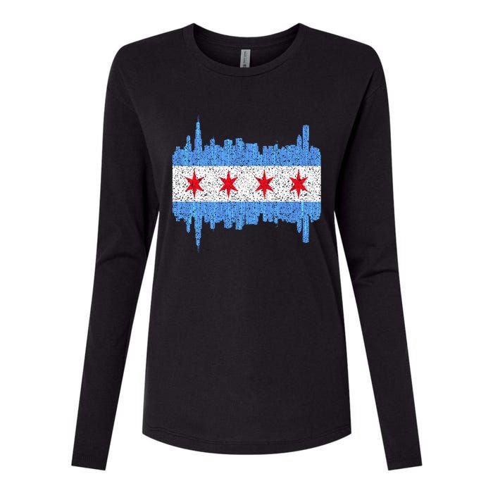 Chicago City Flag Vintage Womens Cotton Relaxed Long Sleeve T-Shirt