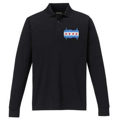 Chicago City Flag Vintage Performance Long Sleeve Polo