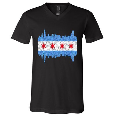 Chicago City Flag Vintage V-Neck T-Shirt