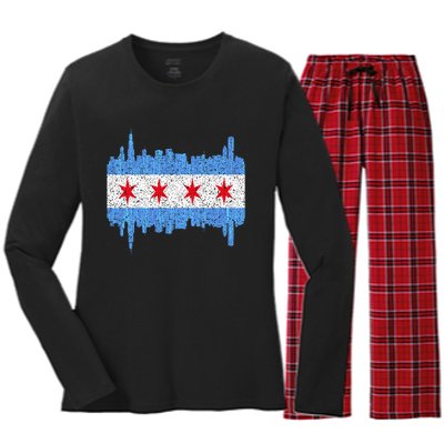 Chicago City Flag Vintage Women's Long Sleeve Flannel Pajama Set 