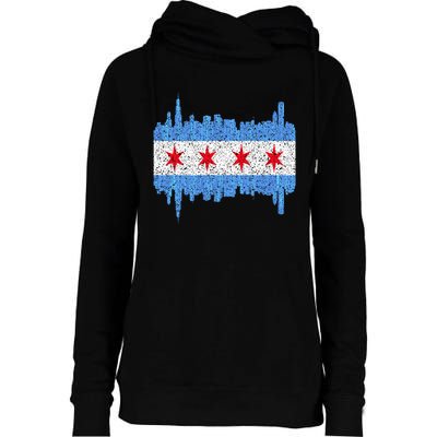 Chicago City Flag Vintage Womens Funnel Neck Pullover Hood