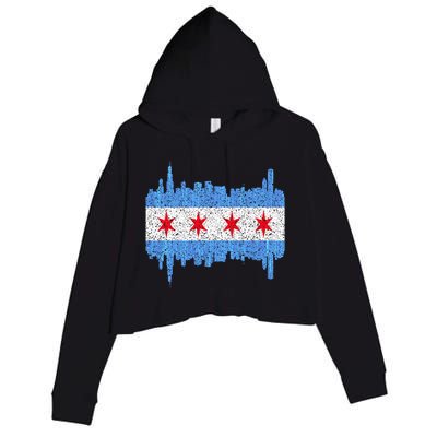 Chicago City Flag Vintage Crop Fleece Hoodie