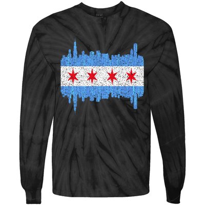 Chicago City Flag Vintage Tie-Dye Long Sleeve Shirt