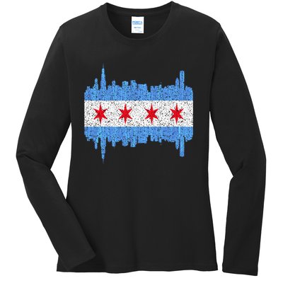 Chicago City Flag Vintage Ladies Long Sleeve Shirt