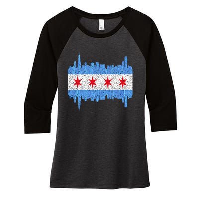 Chicago City Flag Vintage Women's Tri-Blend 3/4-Sleeve Raglan Shirt