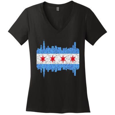 Chicago City Flag Vintage Women's V-Neck T-Shirt