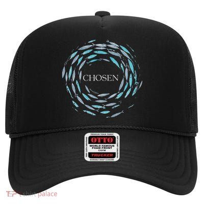 Christian Chosen Fish Swim Against The Current Bible High Crown Mesh Back Trucker Hat