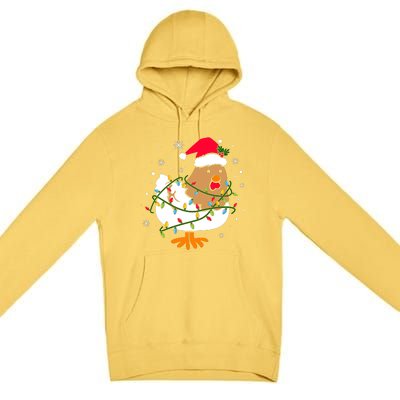 Chicken Christmas Funny Bird Funny Christmas Hat Christmas Lights Premium Pullover Hoodie