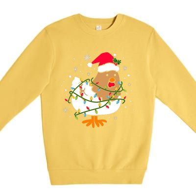 Chicken Christmas Funny Bird Funny Christmas Hat Christmas Lights Premium Crewneck Sweatshirt