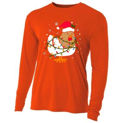 Chicken Christmas Funny Bird Funny Christmas Hat Christmas Lights Cooling Performance Long Sleeve Crew