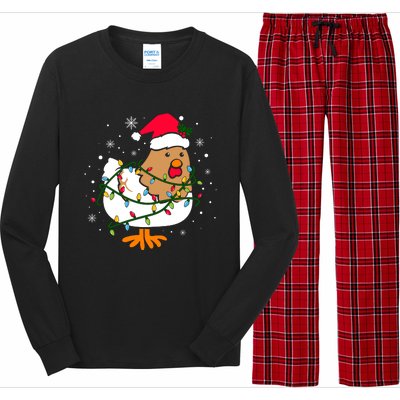 Chicken Christmas Funny Bird Funny Christmas Hat Christmas Lights Long Sleeve Pajama Set