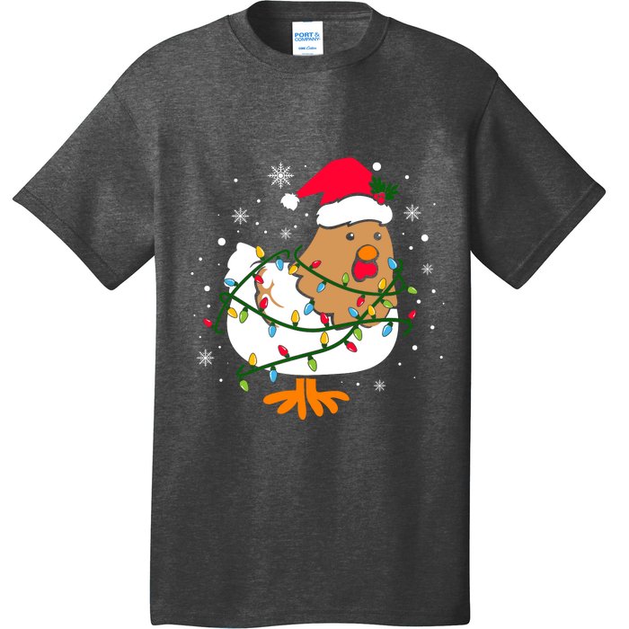 Chicken Christmas Funny Bird Funny Christmas Hat Christmas Lights T-Shirt