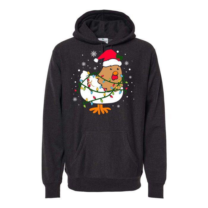 Chicken Christmas Funny Bird Funny Christmas Hat Christmas Lights Premium Hoodie