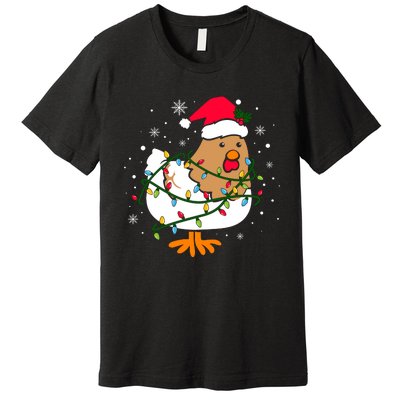 Chicken Christmas Funny Bird Funny Christmas Hat Christmas Lights Premium T-Shirt