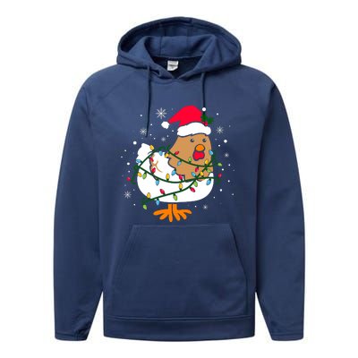 Chicken Christmas Funny Bird Funny Christmas Hat Christmas Lights Performance Fleece Hoodie