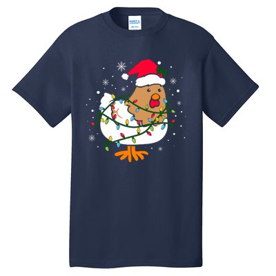 Chicken Christmas Funny Bird Funny Christmas Hat Christmas Lights Tall T-Shirt