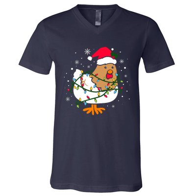 Chicken Christmas Funny Bird Funny Christmas Hat Christmas Lights V-Neck T-Shirt