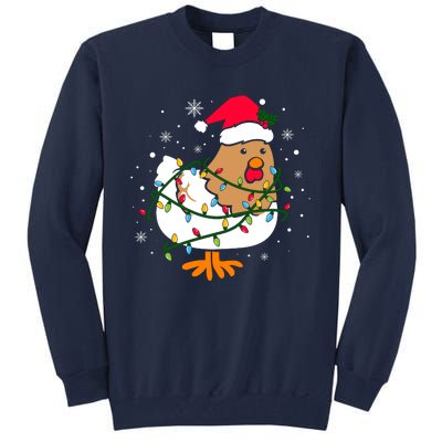 Chicken Christmas Funny Bird Funny Christmas Hat Christmas Lights Tall Sweatshirt