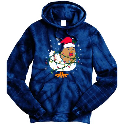 Chicken Christmas Funny Bird Funny Christmas Hat Christmas Lights Tie Dye Hoodie