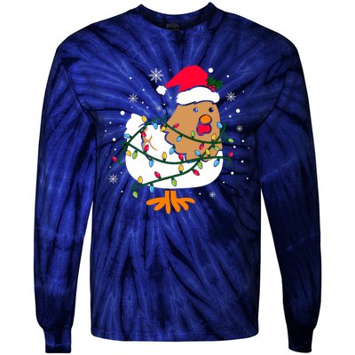 Chicken Christmas Funny Bird Funny Christmas Hat Christmas Lights Tie-Dye Long Sleeve Shirt