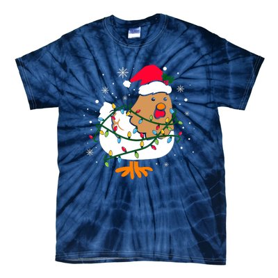 Chicken Christmas Funny Bird Funny Christmas Hat Christmas Lights Tie-Dye T-Shirt