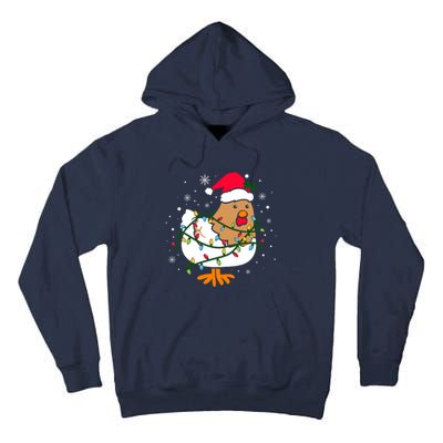 Chicken Christmas Funny Bird Funny Christmas Hat Christmas Lights Tall Hoodie