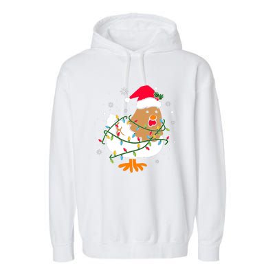 Chicken Christmas Funny Bird Funny Christmas Hat Christmas Lights Garment-Dyed Fleece Hoodie