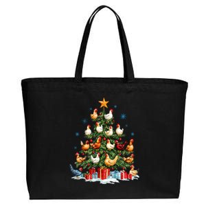 Clucking Chickens Festive Fowl Christmas Tree Ornaments Cotton Canvas Jumbo Tote