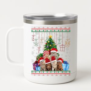 Cat Christmas Funny Ugly Women Merry Gift 12 oz Stainless Steel Tumbler Cup