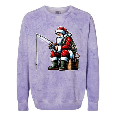 Christmas Costume Fisherman Fishing Funny Cool Santa Xmas Colorblast Crewneck Sweatshirt