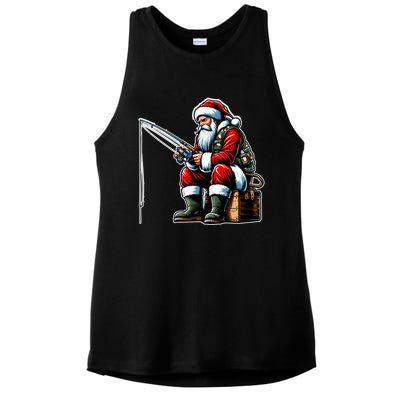 Christmas Costume Fisherman Fishing Funny Cool Santa Xmas Ladies PosiCharge Tri-Blend Wicking Tank