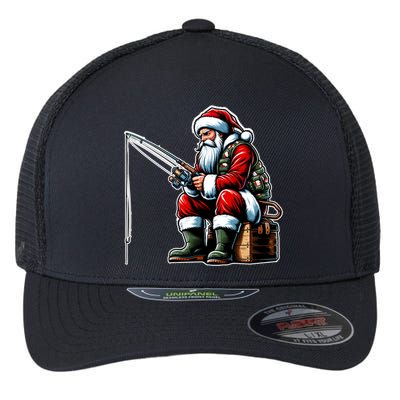 Christmas Costume Fisherman Fishing Funny Cool Santa Xmas Flexfit Unipanel Trucker Cap