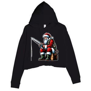 Christmas Costume Fisherman Fishing Funny Cool Santa Xmas Crop Fleece Hoodie