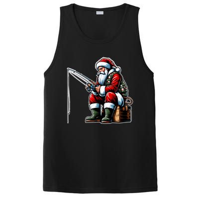 Christmas Costume Fisherman Fishing Funny Cool Santa Xmas PosiCharge Competitor Tank