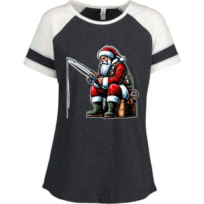 Christmas Costume Fisherman Fishing Funny Cool Santa Xmas Enza Ladies Jersey Colorblock Tee