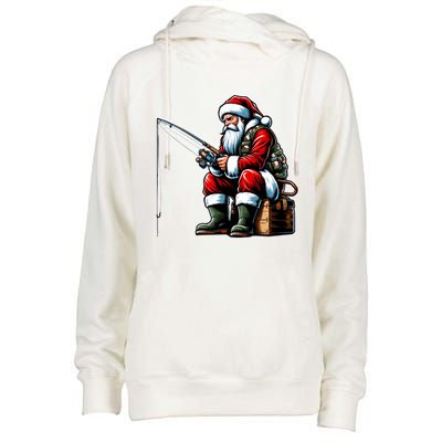 Christmas Costume Fisherman Fishing Funny Cool Santa Xmas Womens Funnel Neck Pullover Hood