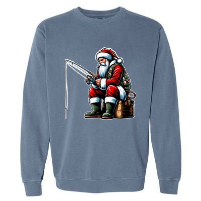 Christmas Costume Fisherman Fishing Funny Cool Santa Xmas Garment-Dyed Sweatshirt