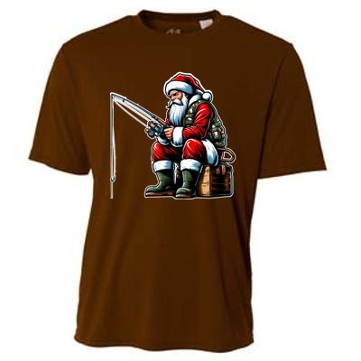 Christmas Costume Fisherman Fishing Funny Cool Santa Xmas Cooling Performance Crew T-Shirt