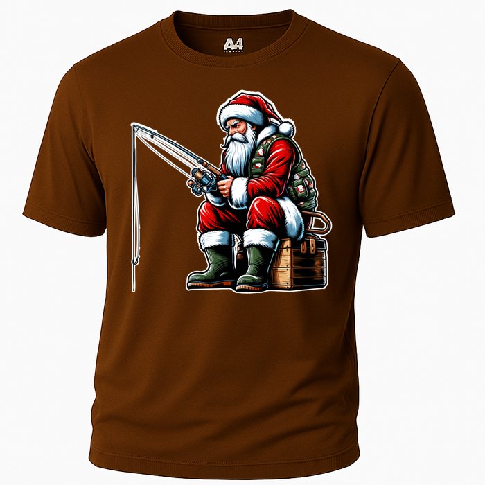 Christmas Costume Fisherman Fishing Funny Cool Santa Xmas Cooling Performance Crew T-Shirt