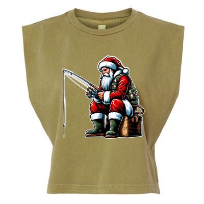 Christmas Costume Fisherman Fishing Funny Cool Santa Xmas Garment-Dyed Women's Muscle Tee