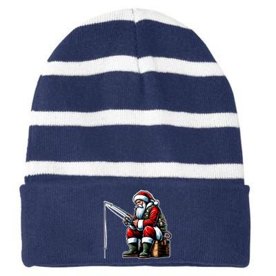 Christmas Costume Fisherman Fishing Funny Cool Santa Xmas Striped Beanie with Solid Band